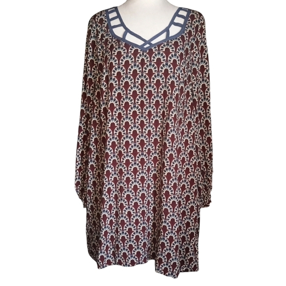 Entro Mod Print Tunic Top / Mini Dress Long Sleeve W/ Pockets Size Medium